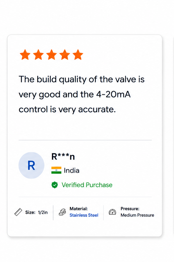 Customer review from India on stainless steel electric ball valve