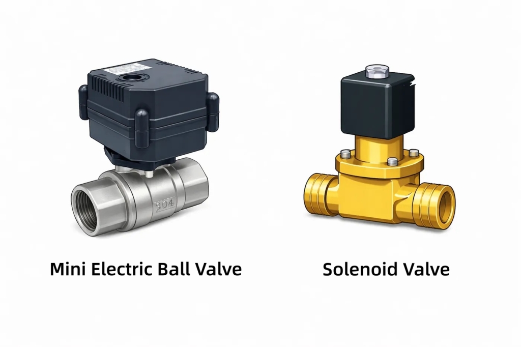 Comparison of a mini electric ball valve and a solenoid valve for fluid control applications
