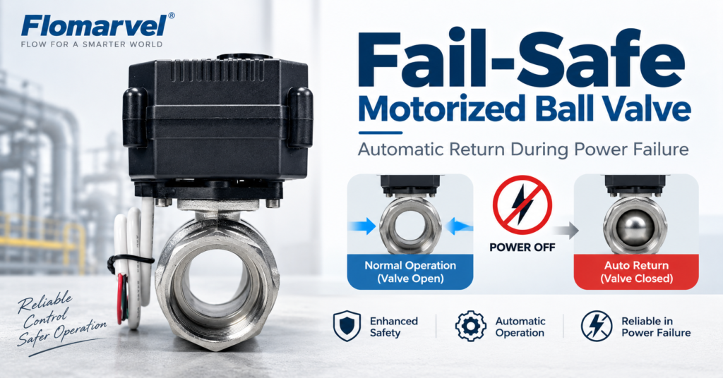 Fail-safe motorized ball valve with automatic return during power failure